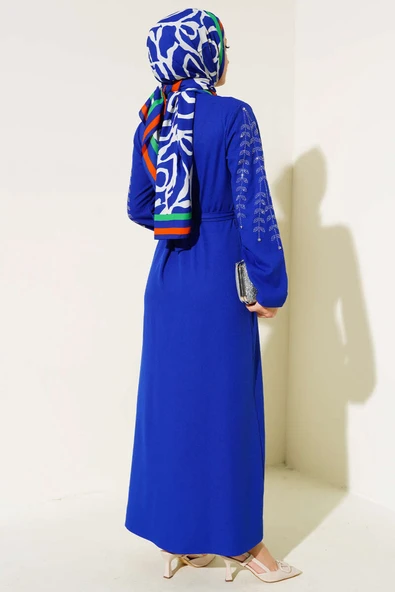 Kolu Taş Süslemeli Ferace Saks - 3