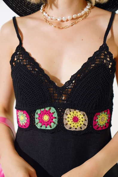 Büstiyer Dantelli Elbise Siyah - Resim 4