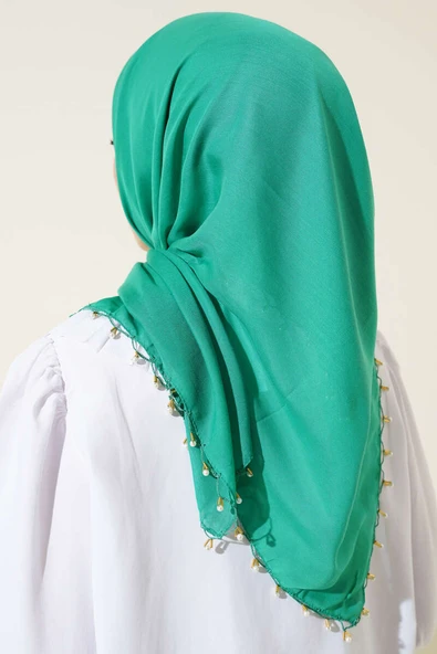 Kenarları Boncuk İşlemeli Yazma Eşarp Benetton - Resim 3