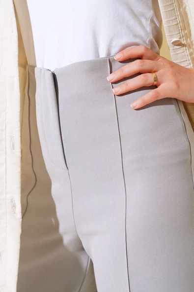 Önü Çımalı Pantolon Gri - 4