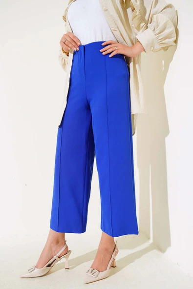 Önü Çımalı Pantolon Saks - 2