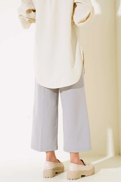 Önü Çımalı Pantolon Gri - 3