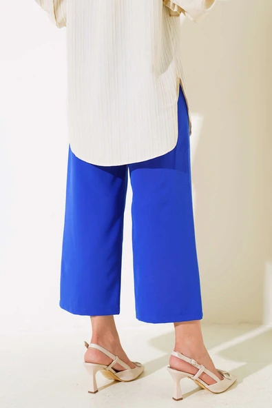 Önü Çımalı Pantolon Saks - 3