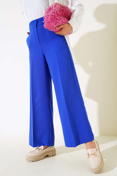Bol Paça Kumaş Pantolon Saks - 2