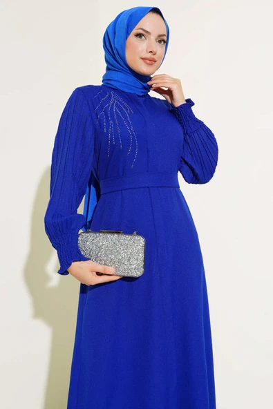 Kol Piliseli Taşlı Ferace Saks - 2