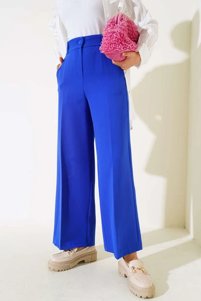 Bol Paça Kumaş Pantolon Saks - 1