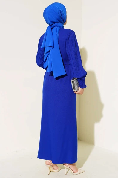 Kol Piliseli Taşlı Ferace Saks - 3