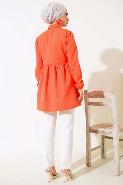 Önü Dantelli Gömlek Oranj - 3