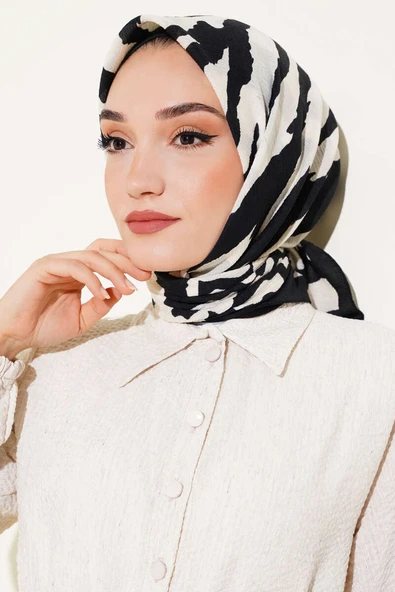 Zebra Desenli Mio Eşarp Siyah Beyaz - 2