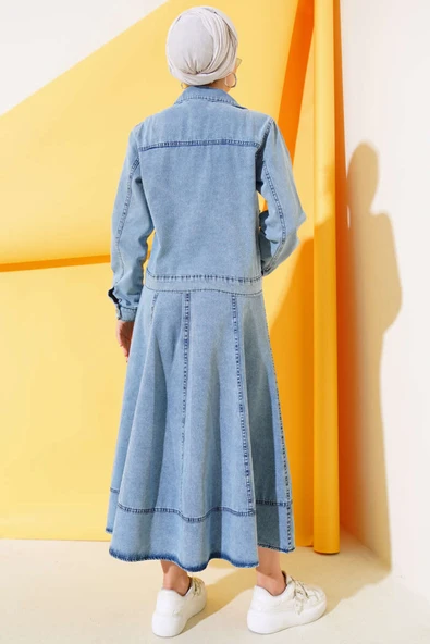 Fermuarlı Cepli Kot Takım Kot Mavisi - Resim 3