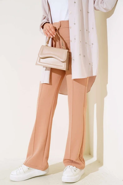 Tek Düğmeli Çımalı Pantolon Camel - Resim 2