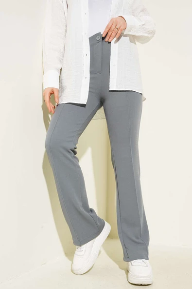Tek Düğmeli Çımalı Pantolon Kayrak Grisi ürün görseli 1