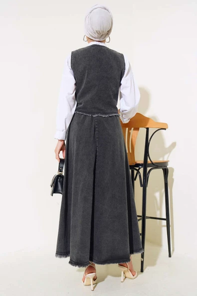 Püsküllü Kot Yelek Takım Füme - Resim 3