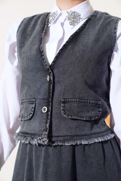 Püsküllü Kot Yelek Takım Füme - Resim 4