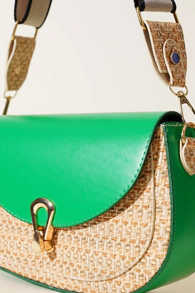 Hasır Detaylı Kol Çanta Yeşil - Resim 3