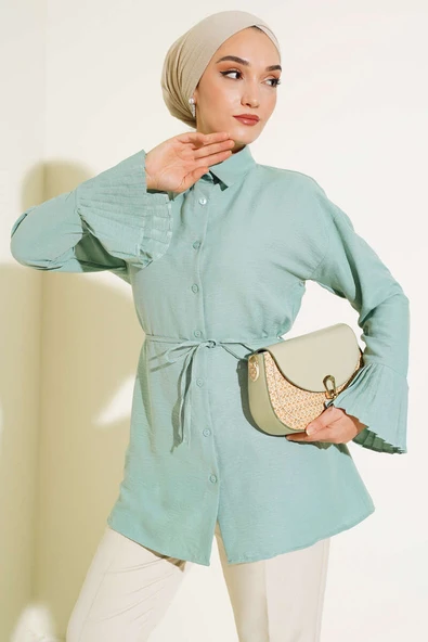 Kol Bileği Pileli Gömlek Mint ürün görseli 1