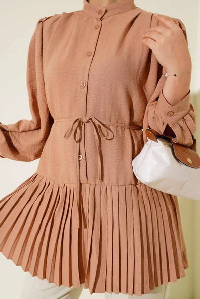 Piliseli Tunik Latte - Resim 4