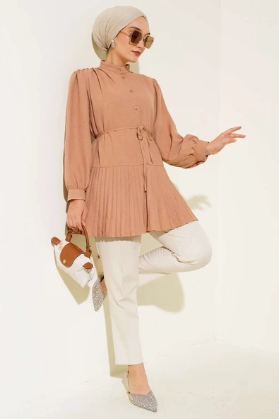 Piliseli Tunik Latte - Resim 2