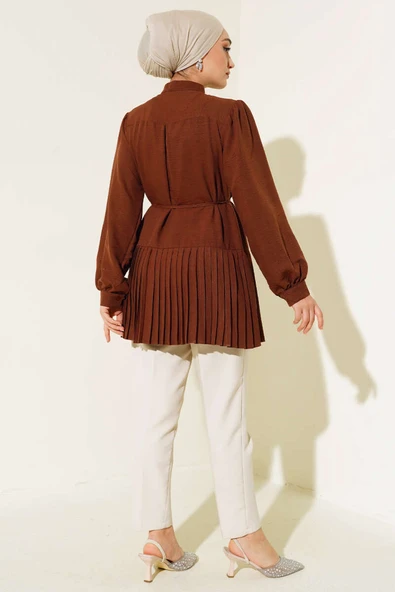 Piliseli Tunik Kahve - Resim 3