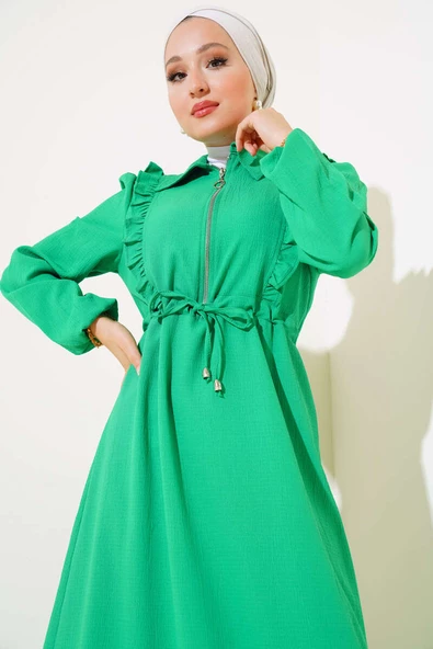 Önü Fırfırlı Fermuarlı Elbise Benetton - 2