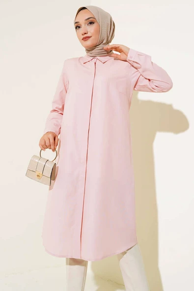 Uzun Model Klasik Yaka Tunik Pudra ürün görseli 1