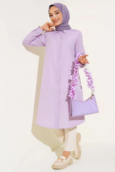 Uzun Model Klasik Yaka Tunik Lila ürün görseli