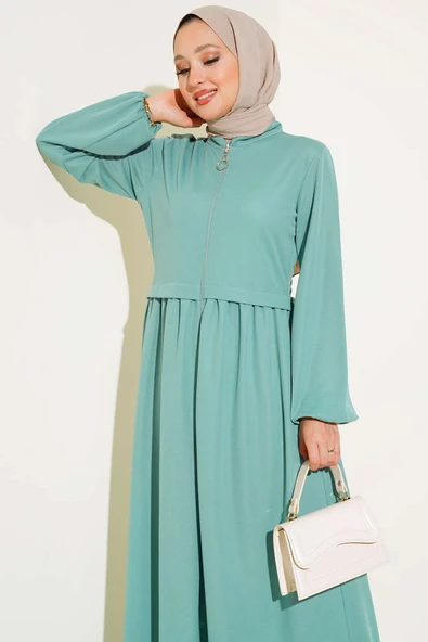 Fermuarlı Hakim Yaka Ferace Mint - 2