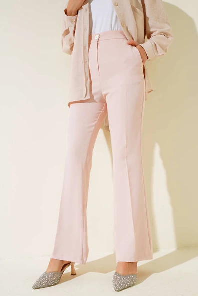 İspanyol Paça Kumaş Pantolon Pudra - 2