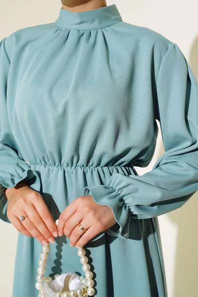 Bel Lastikli Kloş Elbise Mint - Resim 4