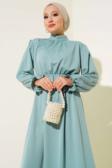 Bel Lastikli Kloş Elbise Mint - Resim 2