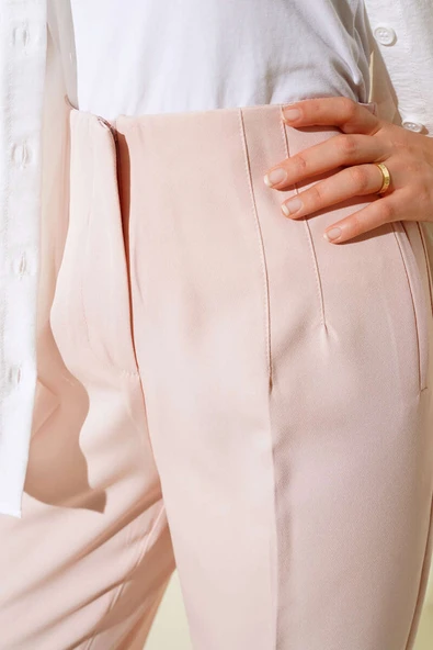 Flato Cep Detaylı Pantolon Pudra - Resim 4