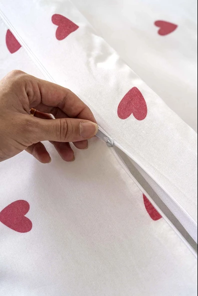 Rivaİstanbul Kırmızı Kalpli Tek Kişilik Nevresim Takımı Pamuklu - Resim 5