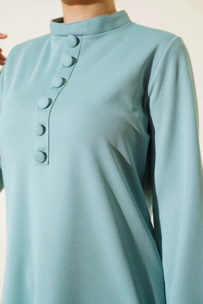 Düğme Süslemeli Tunik İkili Takım Mint - Resim 4
