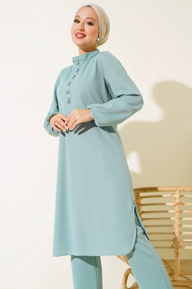 Düğme Süslemeli Tunik İkili Takım Mint - Resim 2