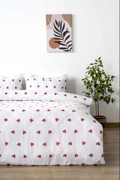 Rivaİstanbul Kırmızı Kalpli Tek Kişilik Nevresim Takımı Pamuklu - Resim 2