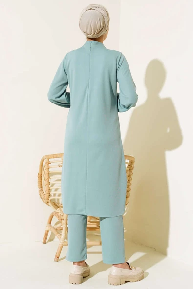 Düğme Süslemeli Tunik İkili Takım Mint - 3