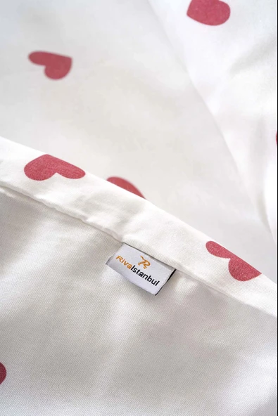 Rivaİstanbul Kırmızı Kalpli Tek Kişilik Nevresim Takımı Pamuklu - Resim 6