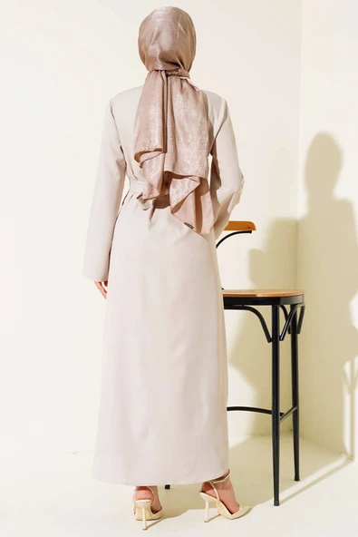 Taş Detaylı Fermuarlı Ferace Taş - Resim 3