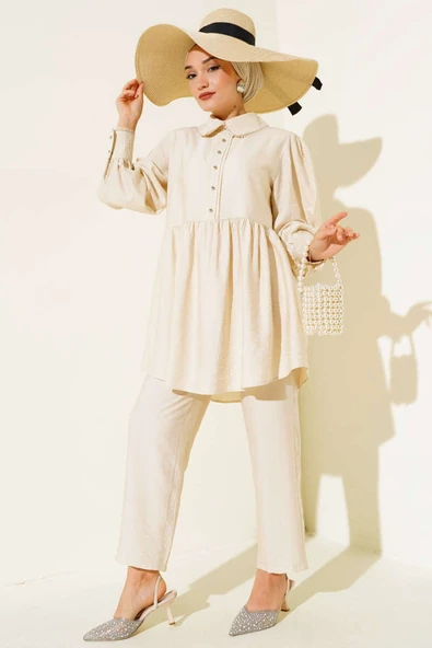 Bebe Yaka Dantel Detaylı İkili Takım Taş ürün görseli 1