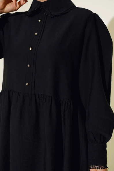 Bebe Yaka Dantel Detaylı İkili Takım Siyah - Resim 4