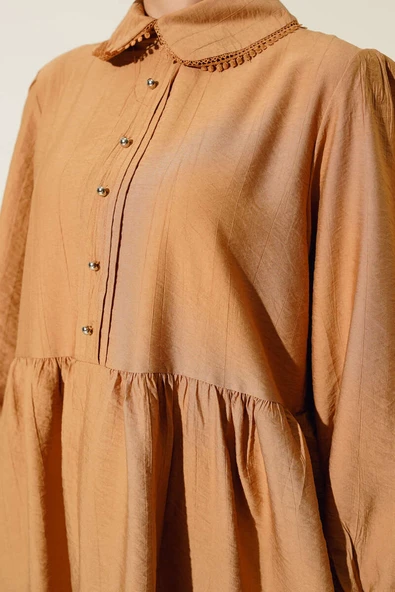 Bebe Yaka Dantel Detaylı İkili Takım Camel - Resim 4