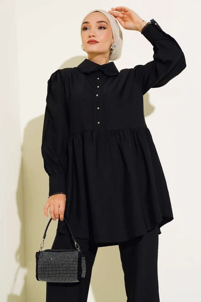 Bebe Yaka Dantel Detaylı İkili Takım Siyah - Resim 2