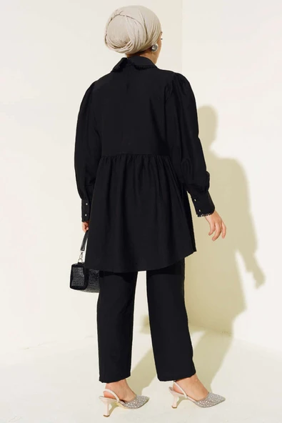 Bebe Yaka Dantel Detaylı İkili Takım Siyah - Resim 3