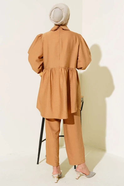 Bebe Yaka Dantel Detaylı İkili Takım Camel - Resim 3