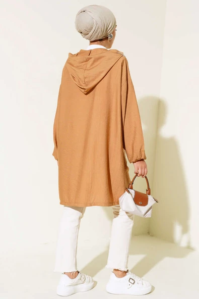 Kapüşonlu Önü Cepli Kap Camel - Resim 3