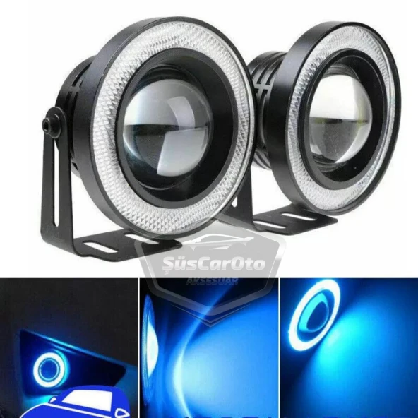 Dacia Lodgy 2012-2022 Uyumlu Üniversal Mercekli Angel Sis Farı Metal Su Geçirmez 76 mm Buz Mavi Halkalı Gündüz Farı Angel Eyes 2 Adet - 2