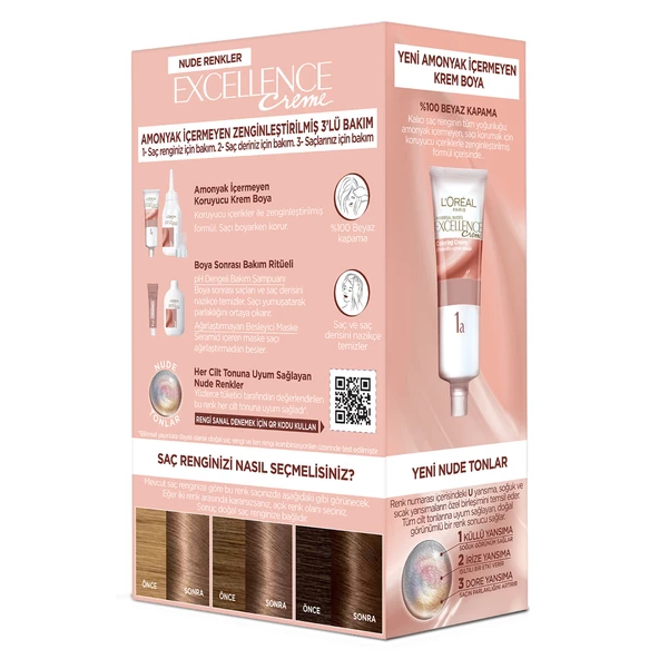 L’Oréal Paris Excellence Creme Nude Renkler Saç Boyası – 6U Nude Koyu Kumral - 3