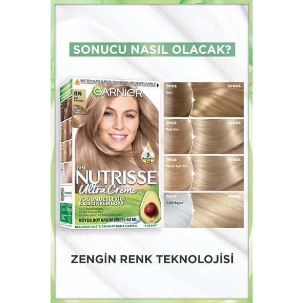 Garnier Nutrisse Yoğun Besleyici Kalıcı Krem Saç Boyası 8N Bal Köpüğü - Resim 3