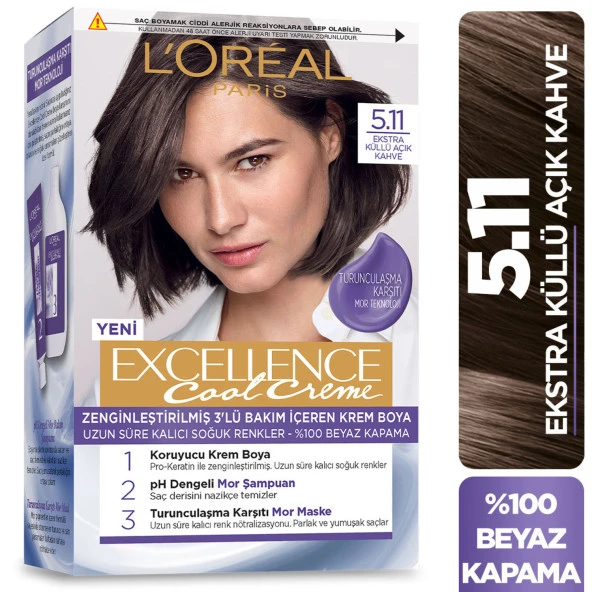 L’Oréal Paris Excellence Cool Creme Saç Boyası – 5.11 Ekstra Küllü Açık Kahve