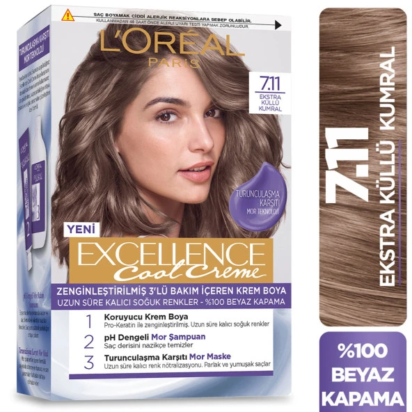 L’Oréal Paris Excellence Cool Creme Saç Boyası – 7.11 Ekstra Küllü Kumral